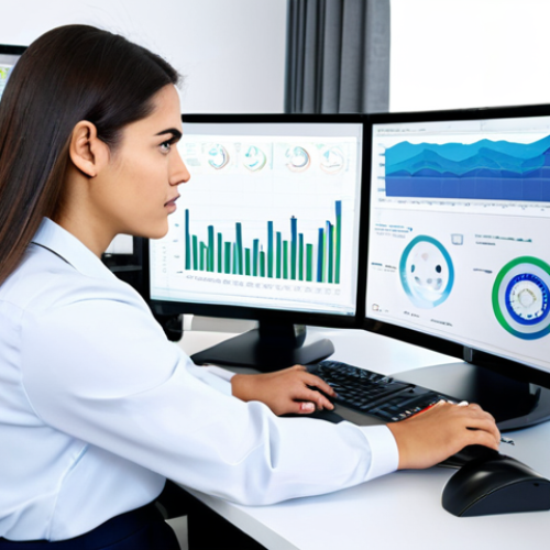 Home 14 **
"A professional Business Analyst, fully clothed in modest business attire, working at a clean, modern desk in a bright, open-plan office. She is analyzing data on a large monitor, with charts and graphs visible. She has a focused, intelligent expression. Safe for work, appropriate content, perfect anatomy, natural proportions, well-formed hands, proper finger count, professional, family-friendly, high-quality."
**