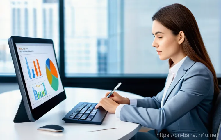 비즈니스 애널리스트 실기 시험 준비 - **Prompt: Deep Dive into Data and Business Insights**
    A focused male or female business analyst ...