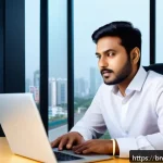 비즈니스 애널리스트 연봉 협상 전략 - A confident Bengali business professional in a modern office setting, dressed in formal business att...