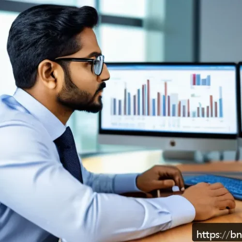 비즈니스 애널리스트 연봉 정보 - A professional Bengali business analyst in a modern office setting, wearing smart casual attire with...