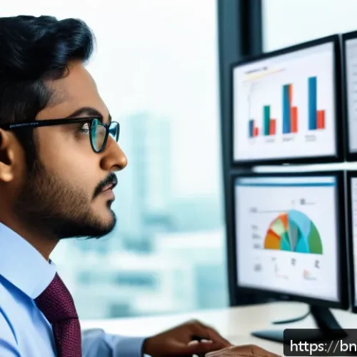 비즈니스 애널리스트 교육 과정 - A professional Bangladeshi business analyst in a modern office setting, wearing formal attire and gl...