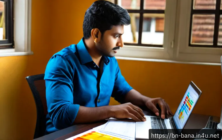 Home 17 비즈니스 애널리스트 이직을 위한 준비 - Photorealistic career-transition scene of a South Asian business analyst in a neat home office, revi...